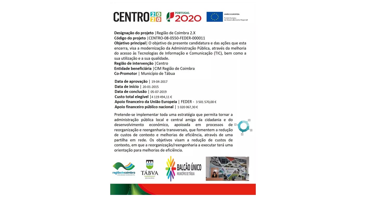 Ficha do projeto de modernização do Centro Cultural de Tábua