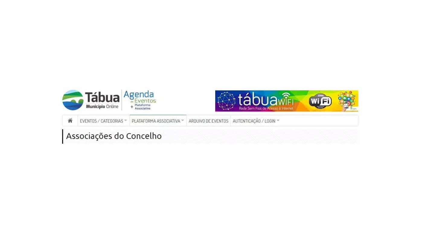 Cabeçalho do portal Agenda e Eventos do Município de Tábua