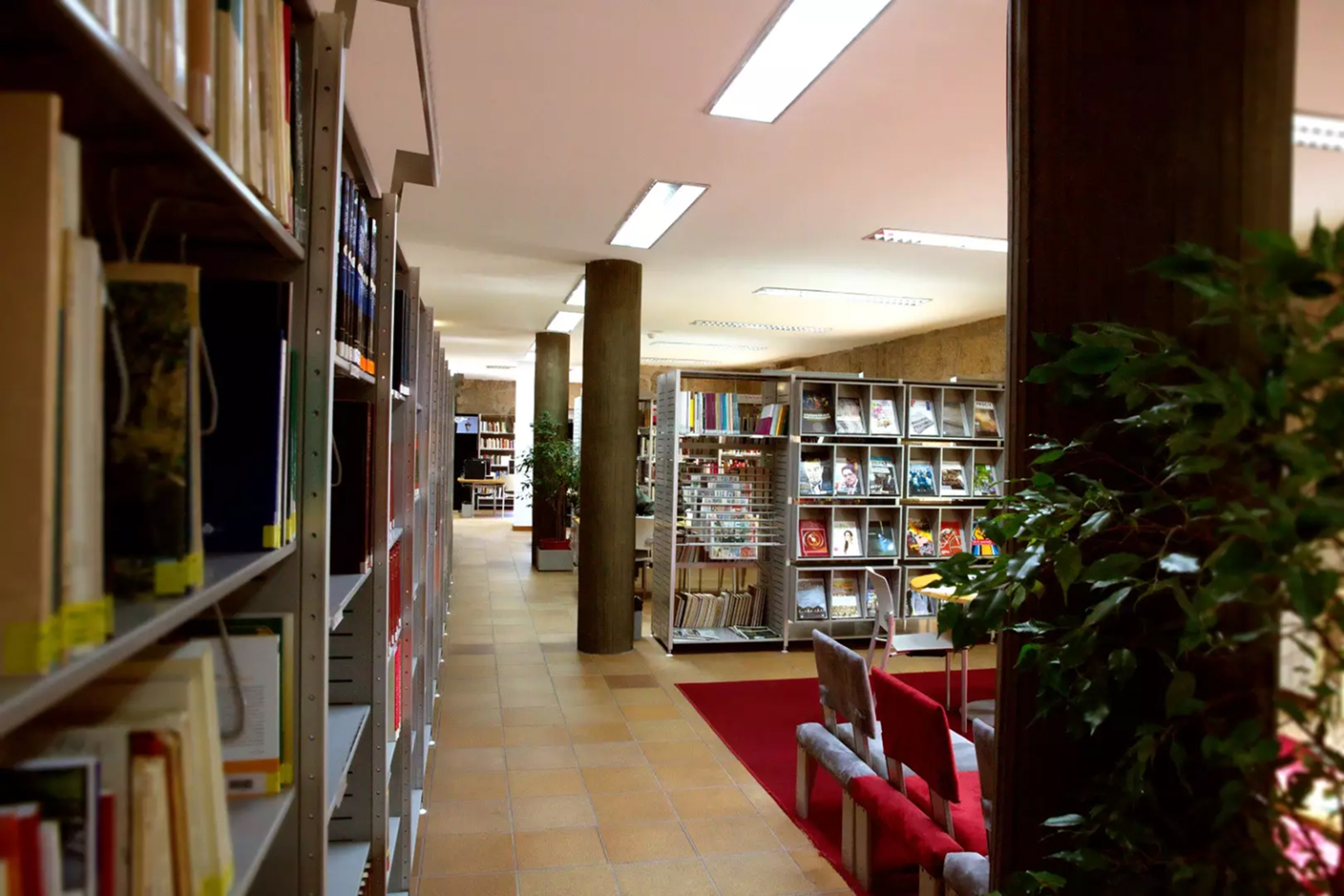 Corredor entre estantes da Biblioteca Municipal de Tábua