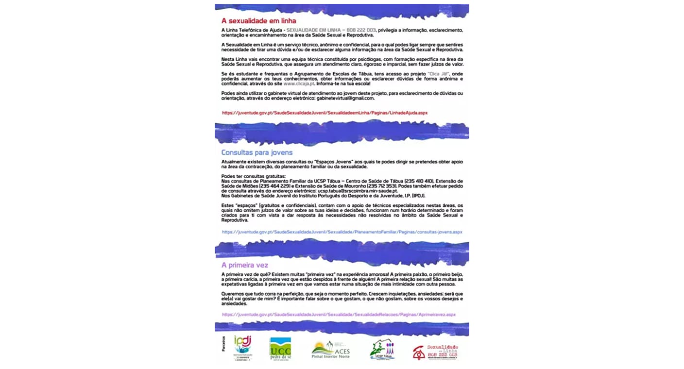 Informações do folheto Sexualidade e Juventude