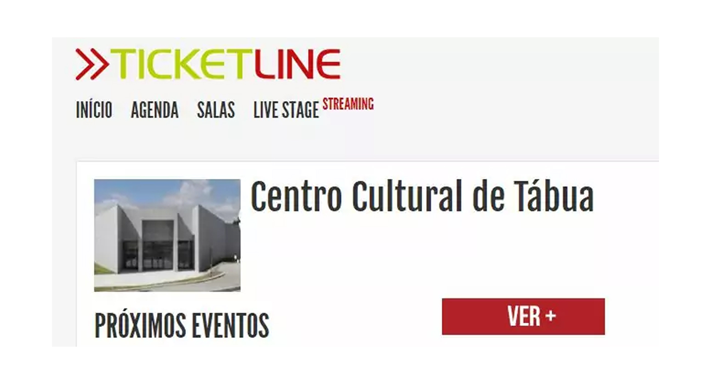 Página da Ticketline para os próximos eventos do Centro Cultural de Tábua