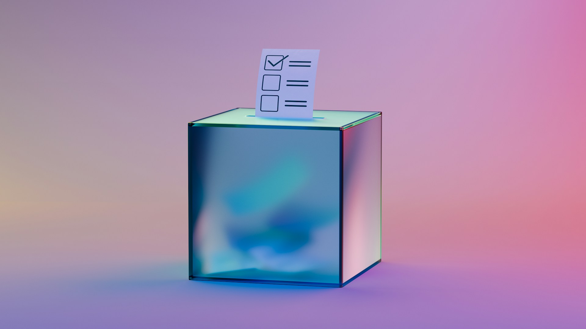 Urna de voto com boletim sobre fundo colorido